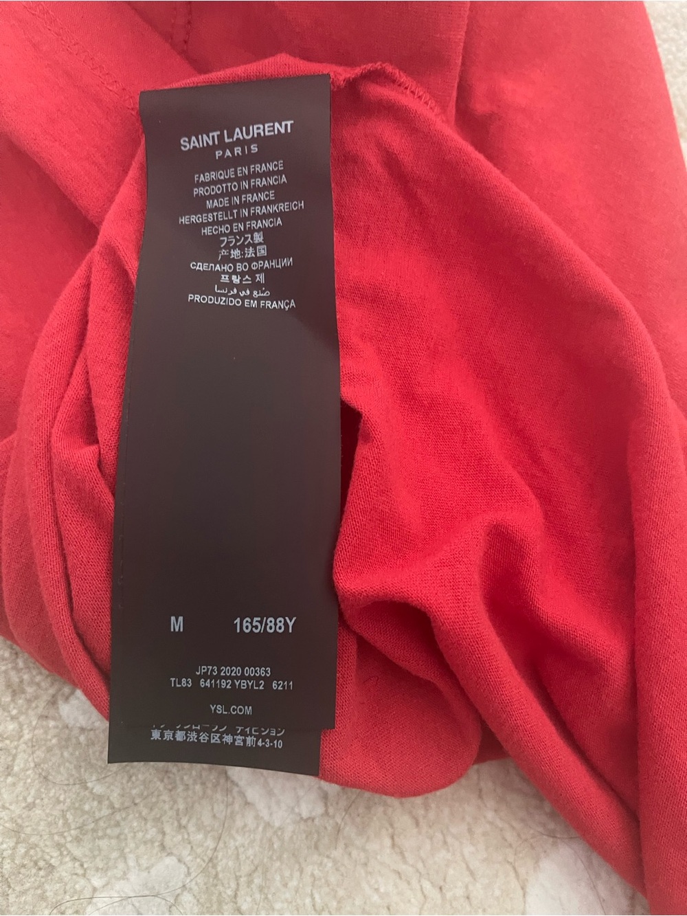 Saint Laurent Red Minimal Logo T-Shirt - Picture 7 of 8